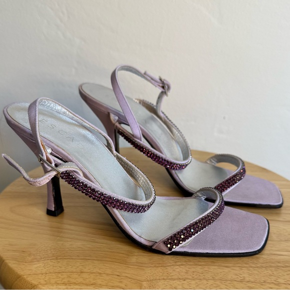 Escada Shoes - Escada Purple Heels with Ankle Strap and Block Heel